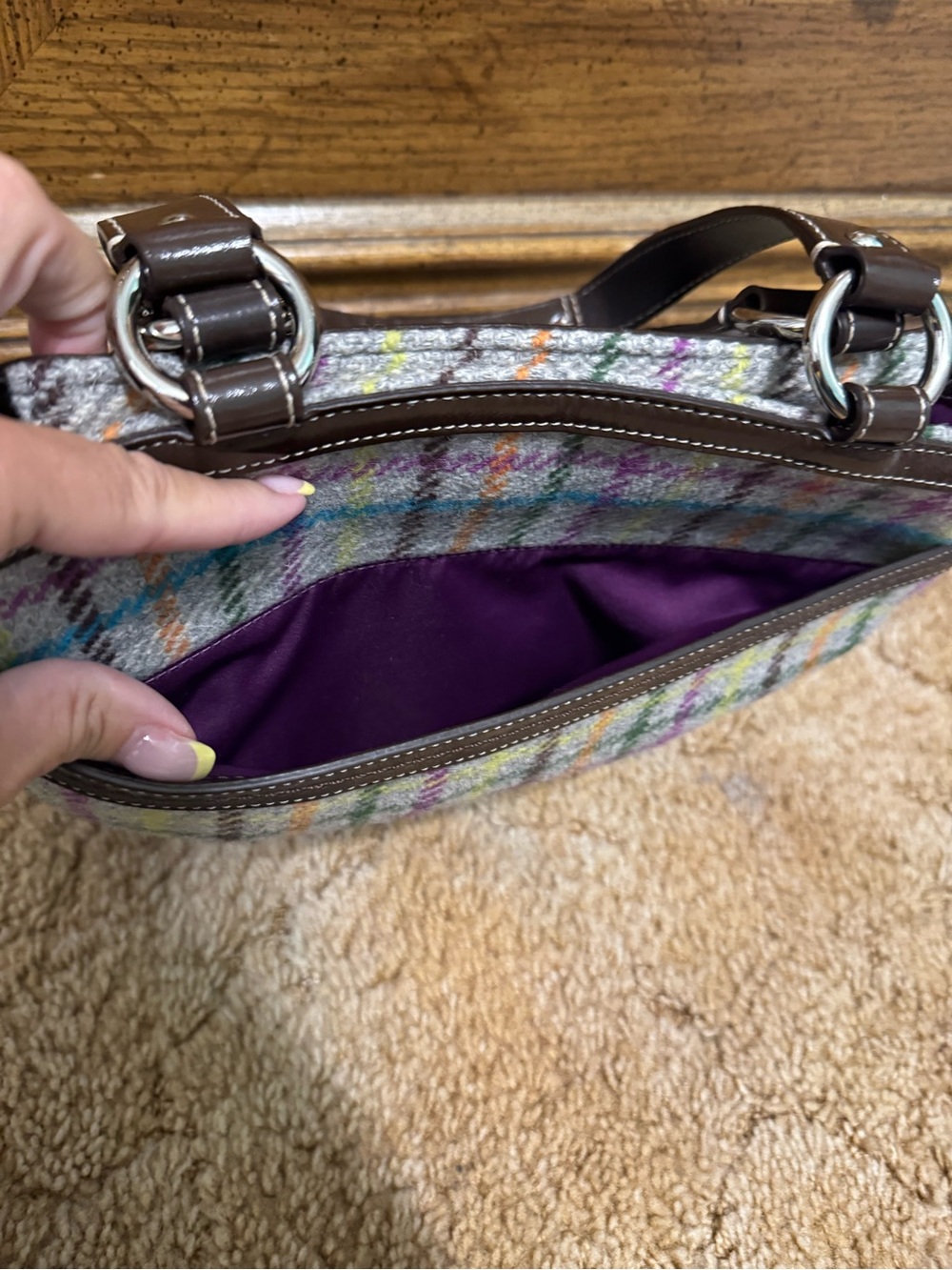 Coach Penelope Tattersall Plaid Wool Tweed Tote - Picture 7 of 9